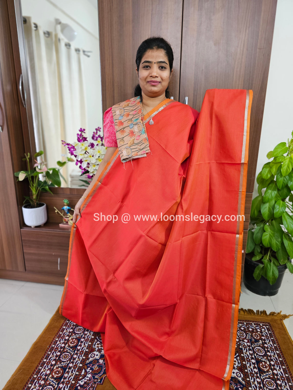 Mangalagiri Silk Cotton - Reddish Orange