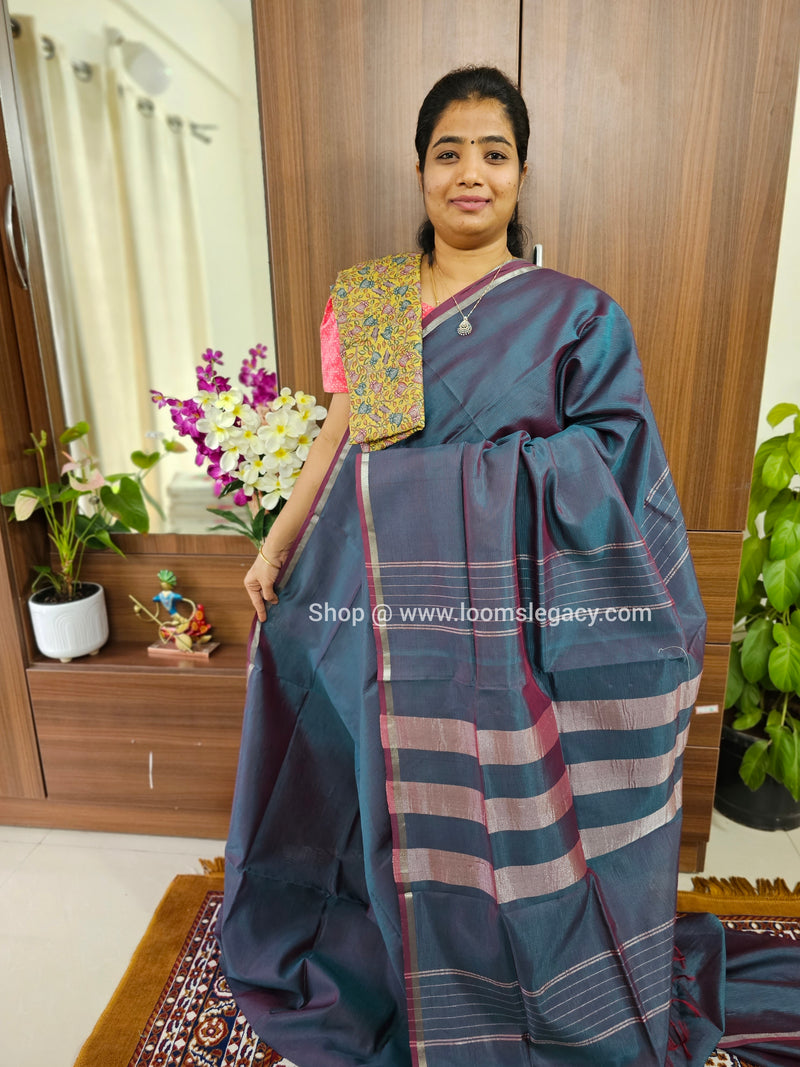 Mangalagiri Silk Cotton - Dual Shade Peacock Blue cum Maroon