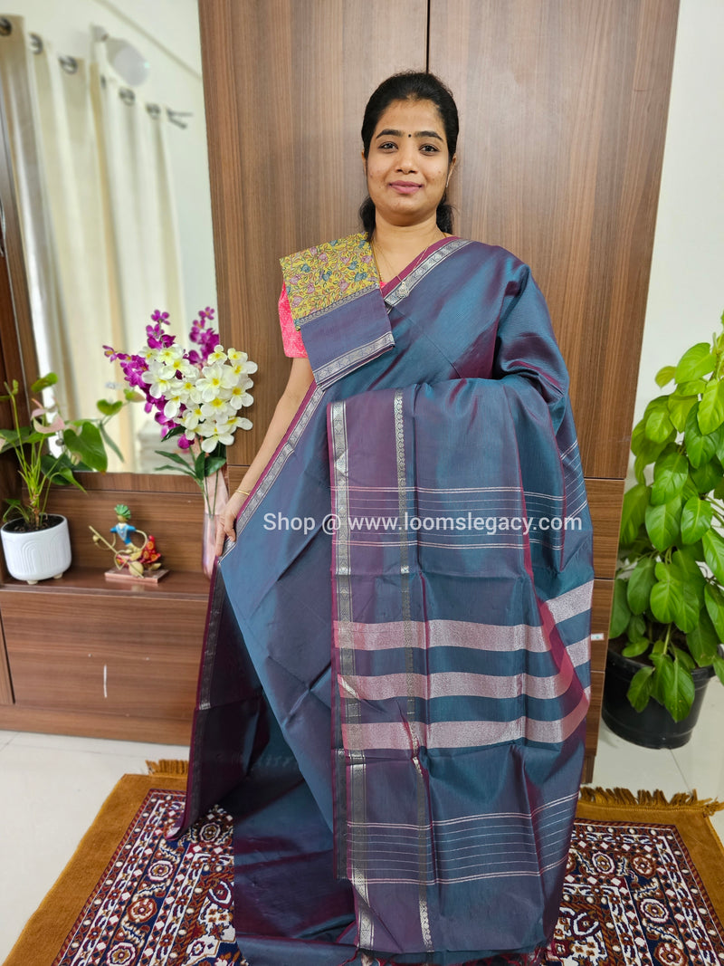 Mangalagiri Silk Cotton - Dual Shade Peacock Blue cum Maroon