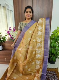 Semi Tussar Digital Prints with Contrast Border -  Mustard Yellow with Lavender