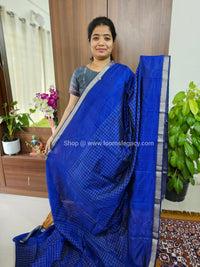 Handwoven Mangalagiri Pattu Saree with Beautiful  Small Checks - Royal Blue