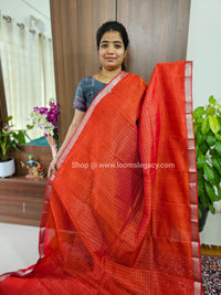 Handwoven Mangalagiri Pattu Saree with Beautiful  Small Checks - Orange