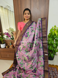 Lavender with Dark Purple Handwoven Tussar Silk Saree with Zari Border