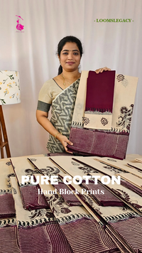𝐏𝐫𝐞𝐛𝐨𝐨𝐤𝐢𝐧𝐠 𝐀𝐯𝐚𝐢𝐥𝐚𝐛𝐥𝐞 - 𝟐0 𝐝𝐚𝐲 𝐃𝐢𝐬𝐩𝐚𝐭𝐜𝐡 𝐓𝐢𝐦𝐞 Pure Cotton with Hand Block Prints - Beige with Dark Maroon