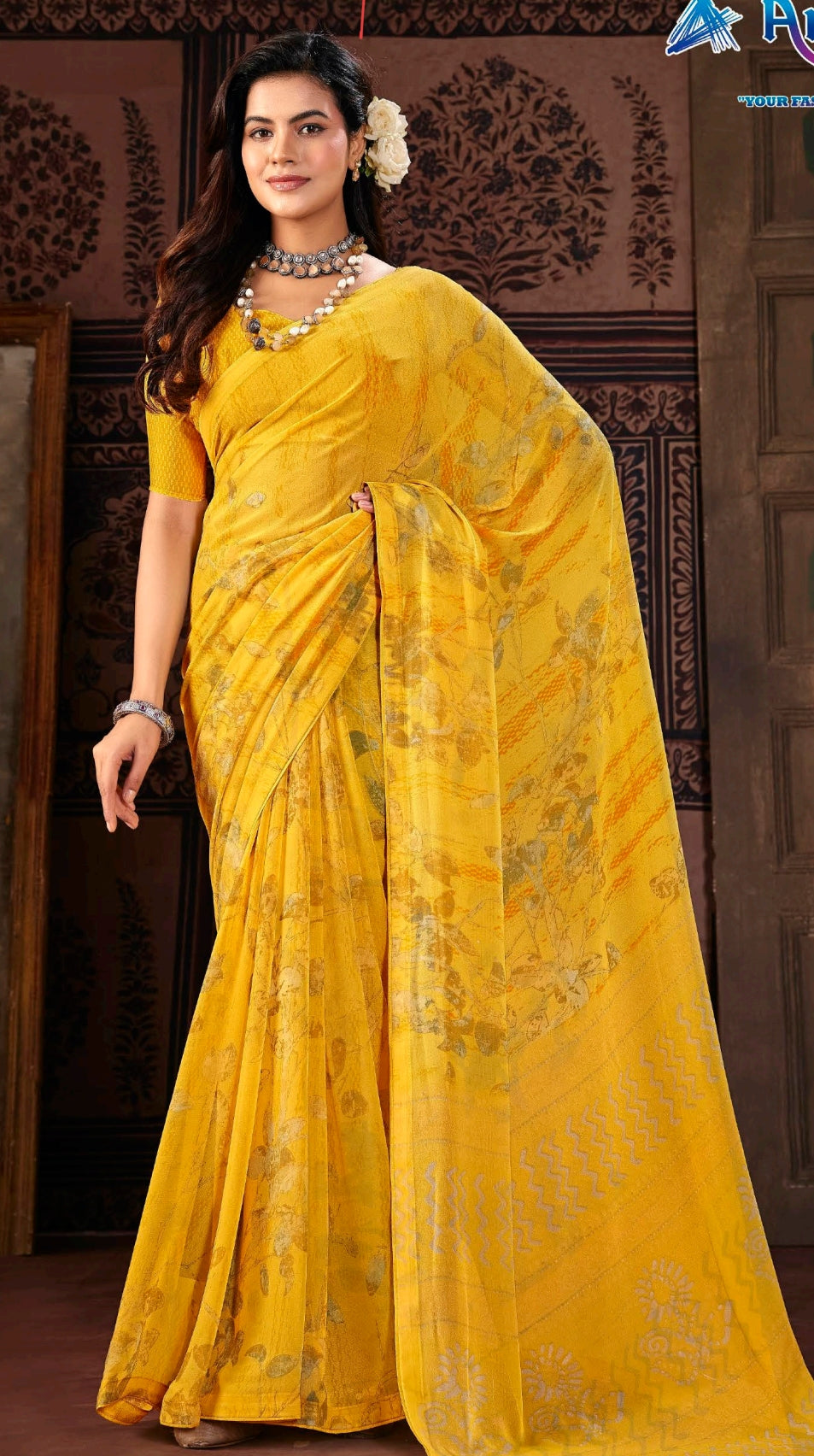Georgette Saree - Yellow