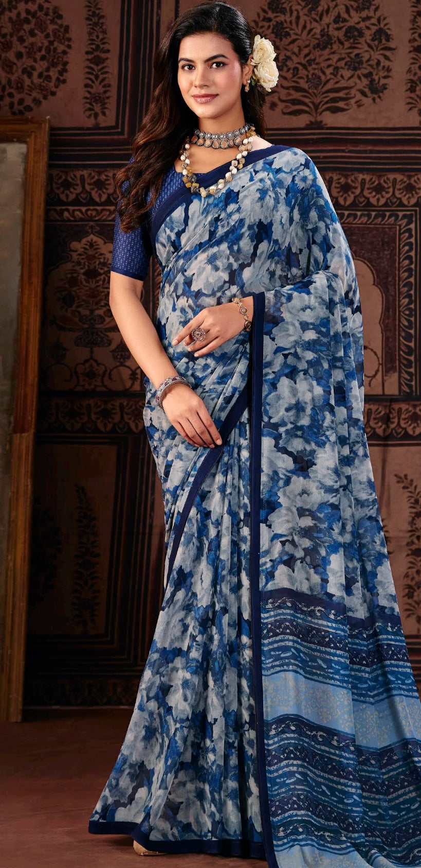 Georgette Saree - Blue