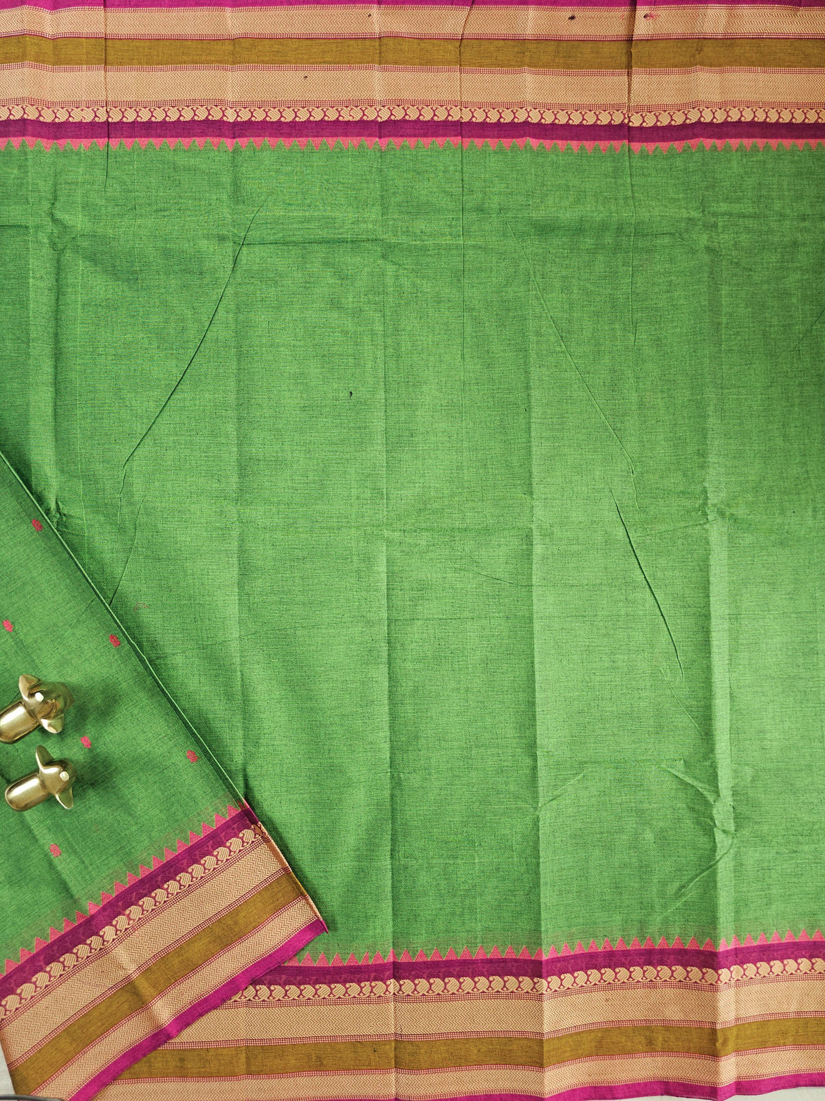 Chettinad Cotton Saree - Green with Pink