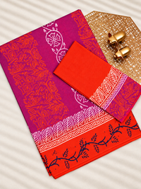 Pure Cotton with Hand Block Prints - Pink with Orange