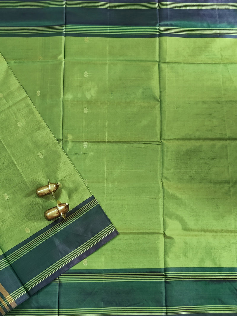Chinnalampattu Saree - Green with Peacock Greenish Blue