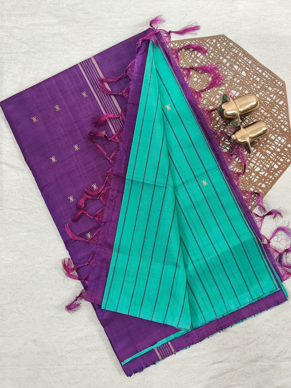 Chinnalampattu Saree - Sea Green with Purple