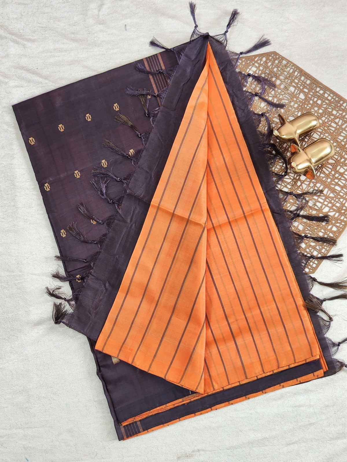 Chinnalampattu Saree - Orange with Brown