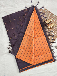 Chinnalampattu Saree - Orange with Brown