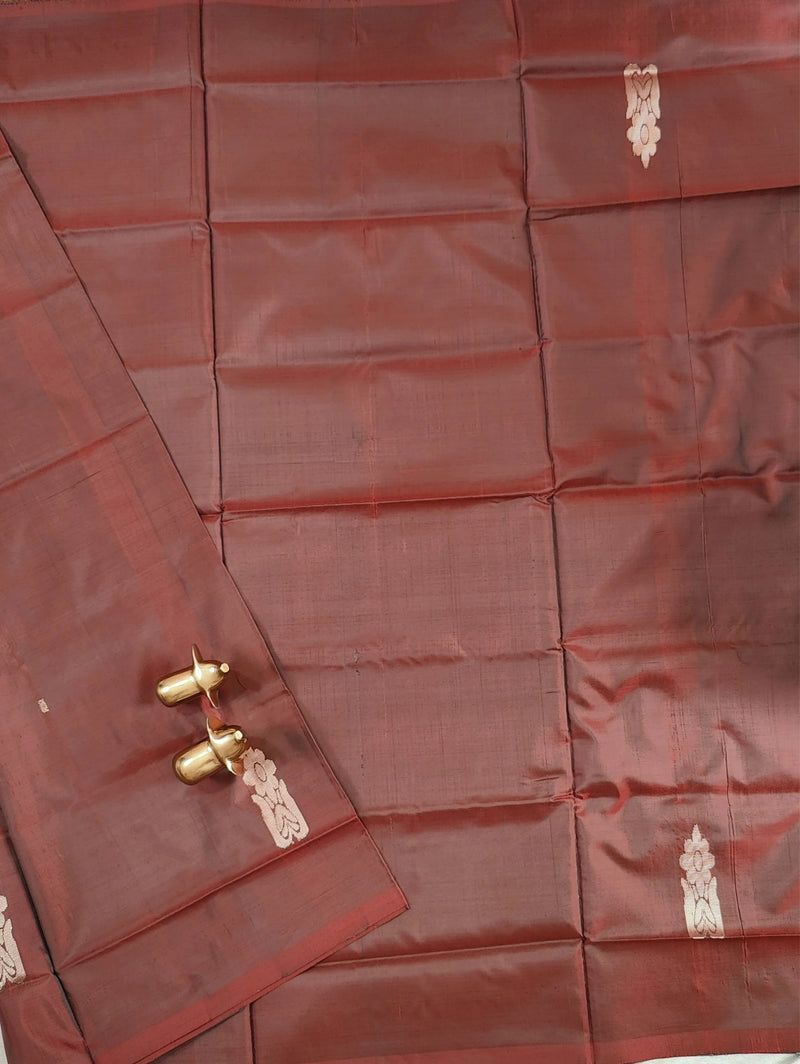 Chinnalampattu Saree - Dark Brown with Grey