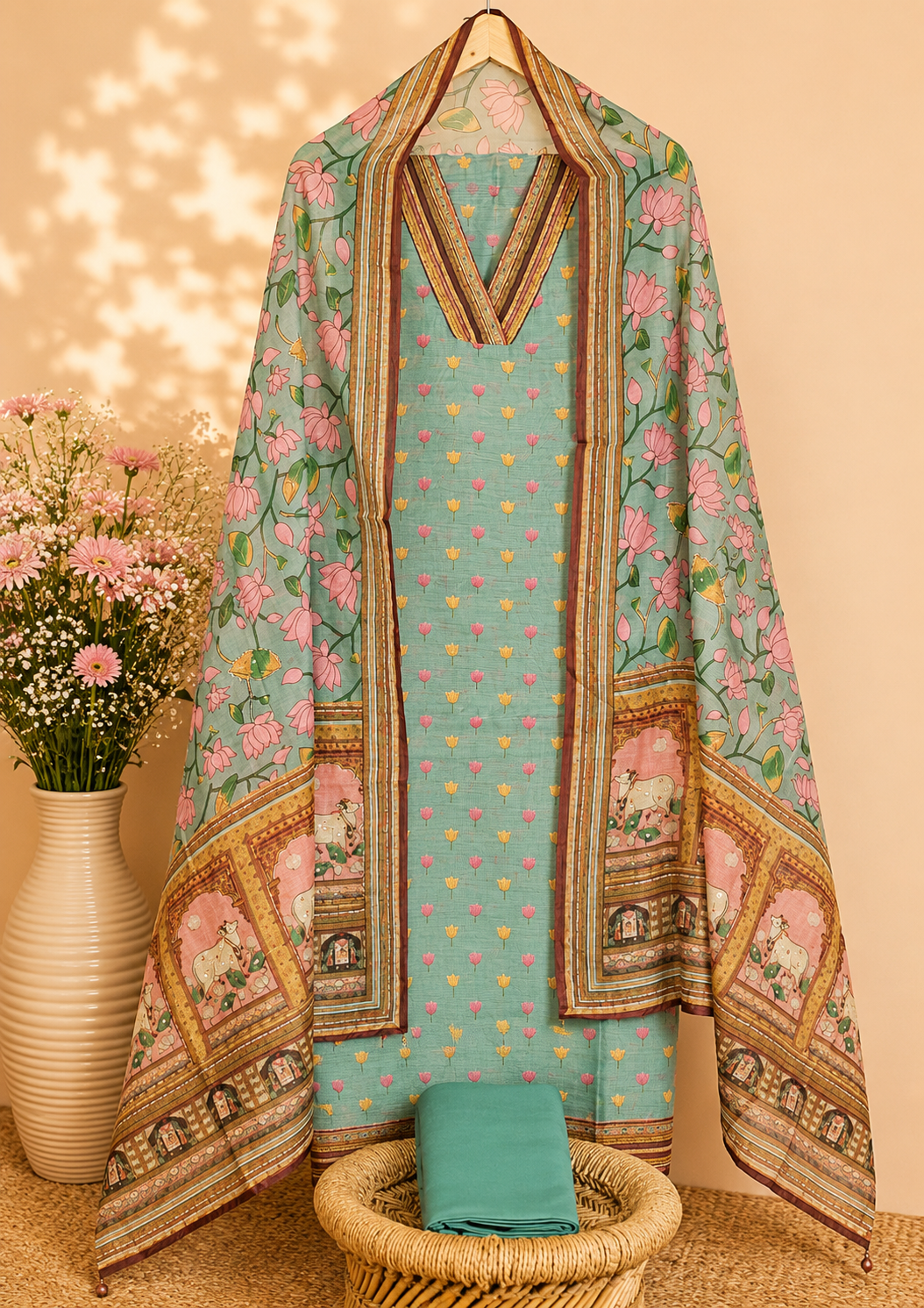 Chanderi Unstitched Salwar - Off-white