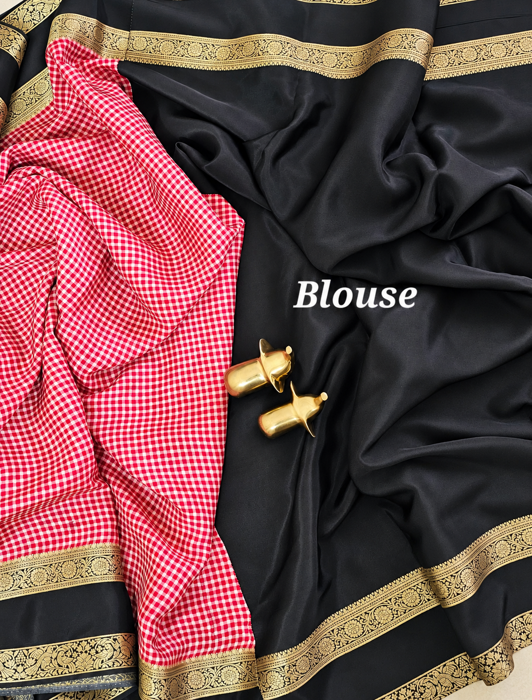 Red with White Checks Premium Semi Mysore Crepe Silk Saree