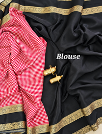 Red with White Checks Premium Semi Mysore Crepe Silk Saree