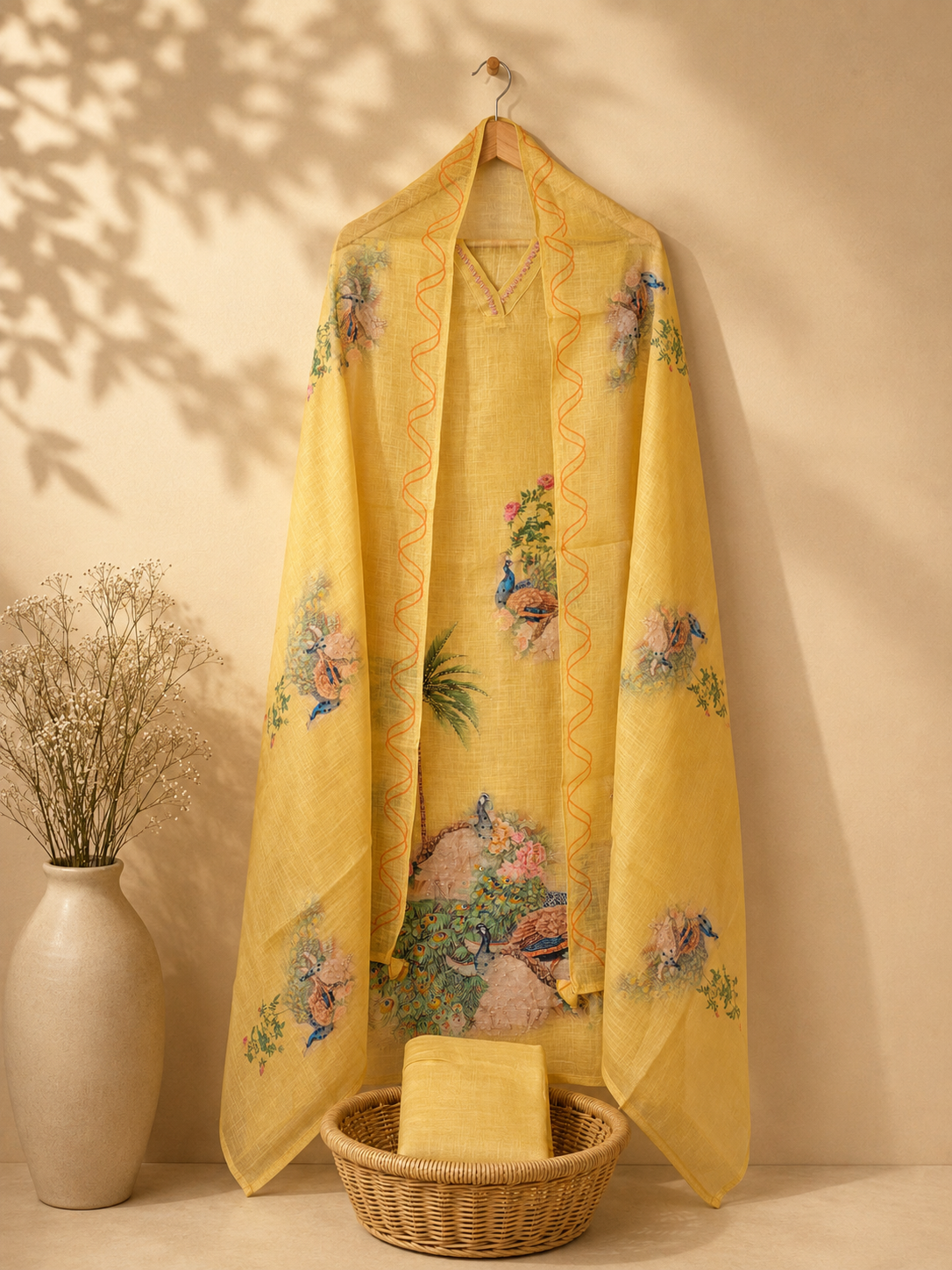Soft Linen Tissue Unstitched Salwar - Yellow