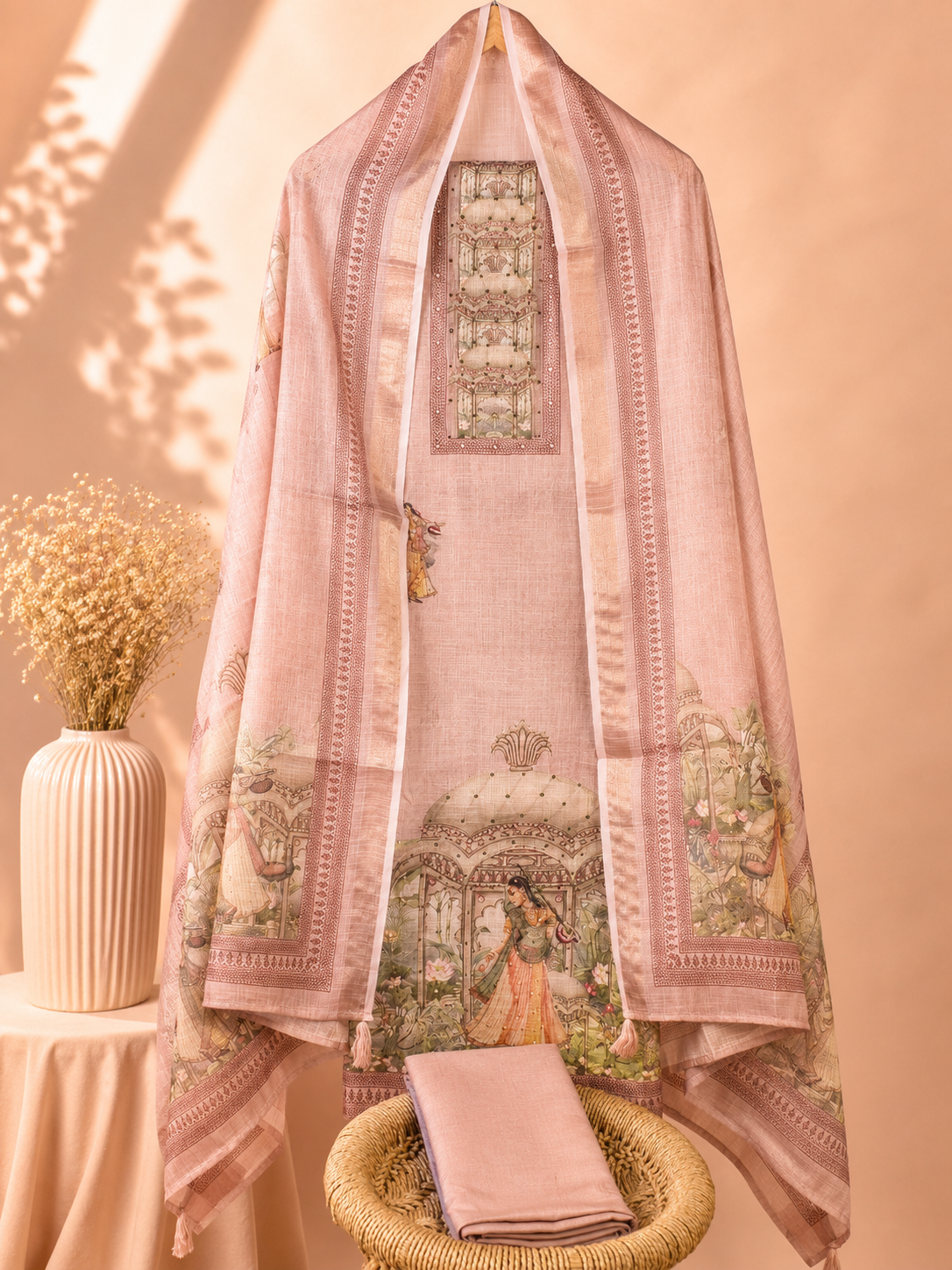 Linen Tissue Unstitched Salwar - Onion Pink