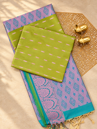 Green with Sea Green Pink Zari Woven Semi Soft Silk Saree