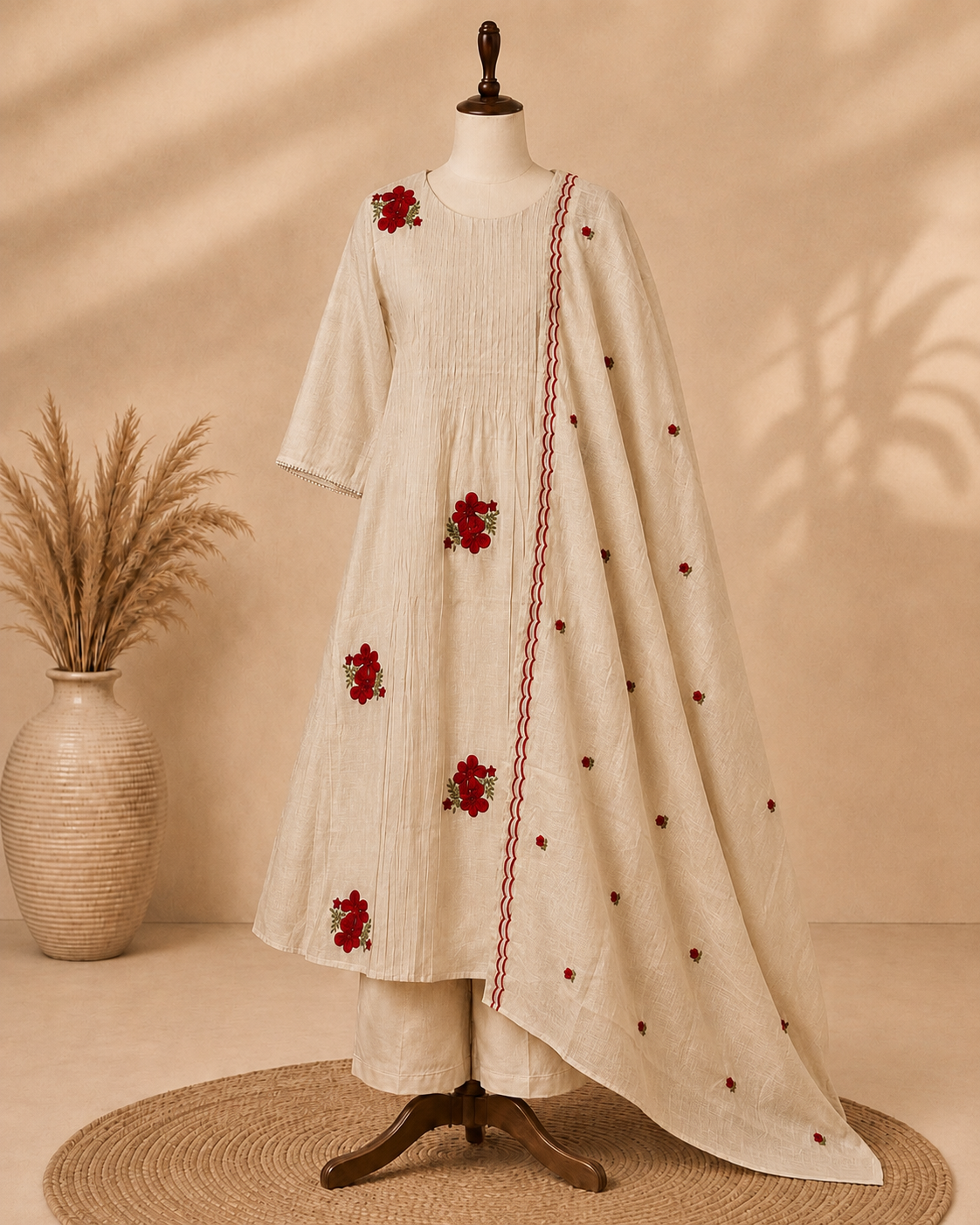 Mul Chanderi 3 pcs Salwar Suit - Beige