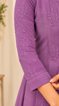Premium Mul Chanderi 3 pcs Salwar Suit - Dark Lavender