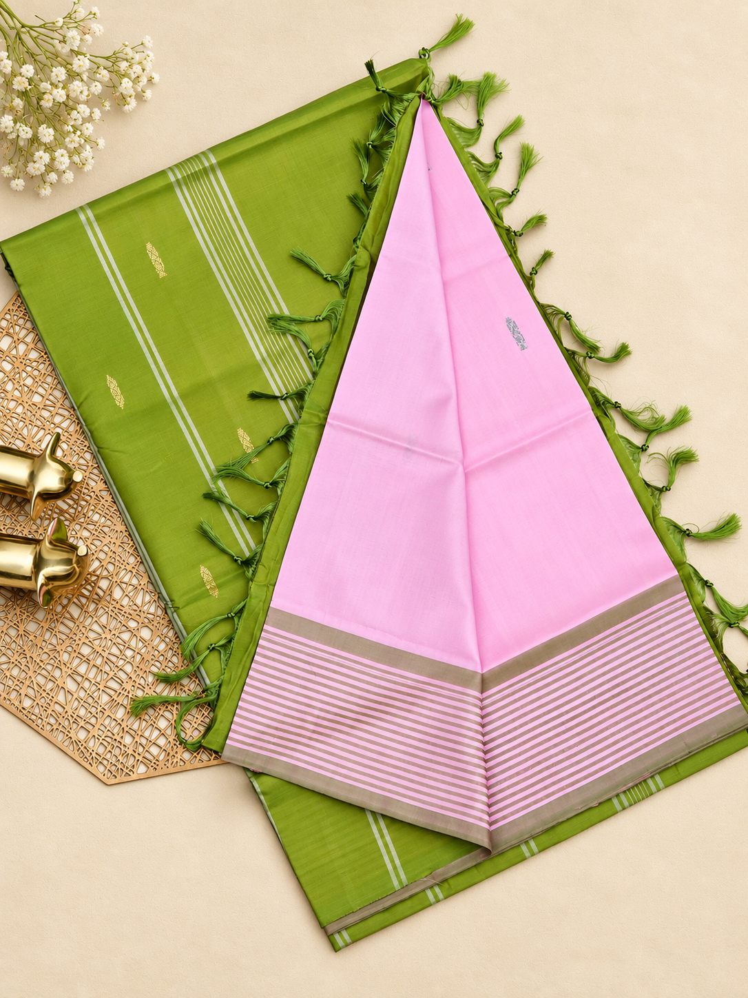 Chinnalampattu Saree - Pink with Green