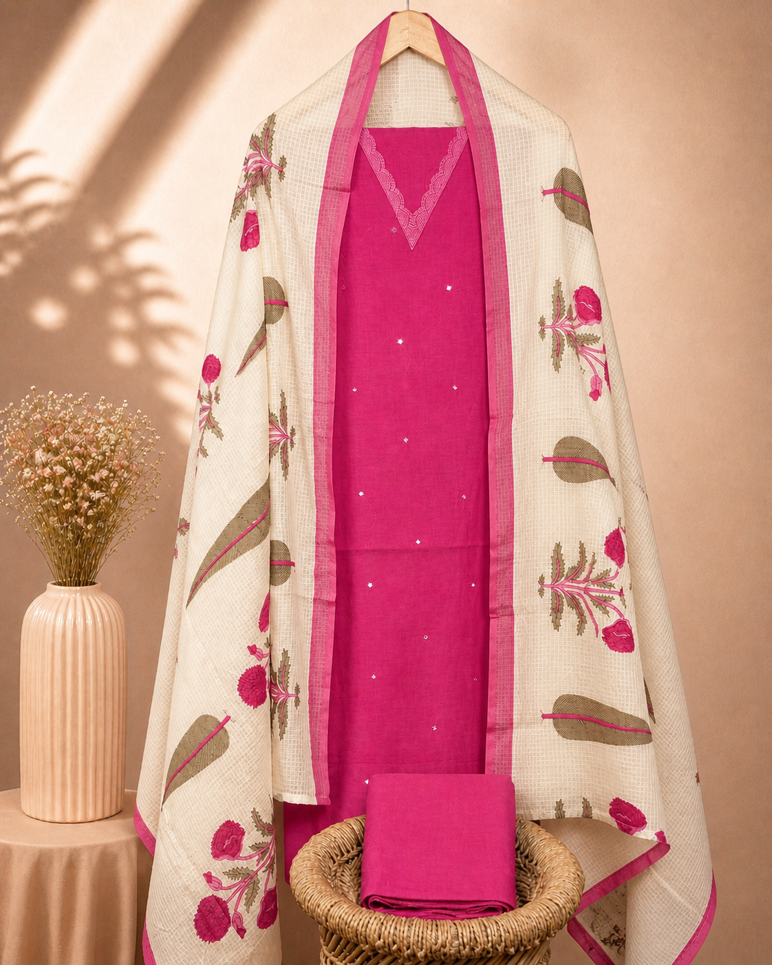 Cotton Blend Unstitched Salwar Set – Pink