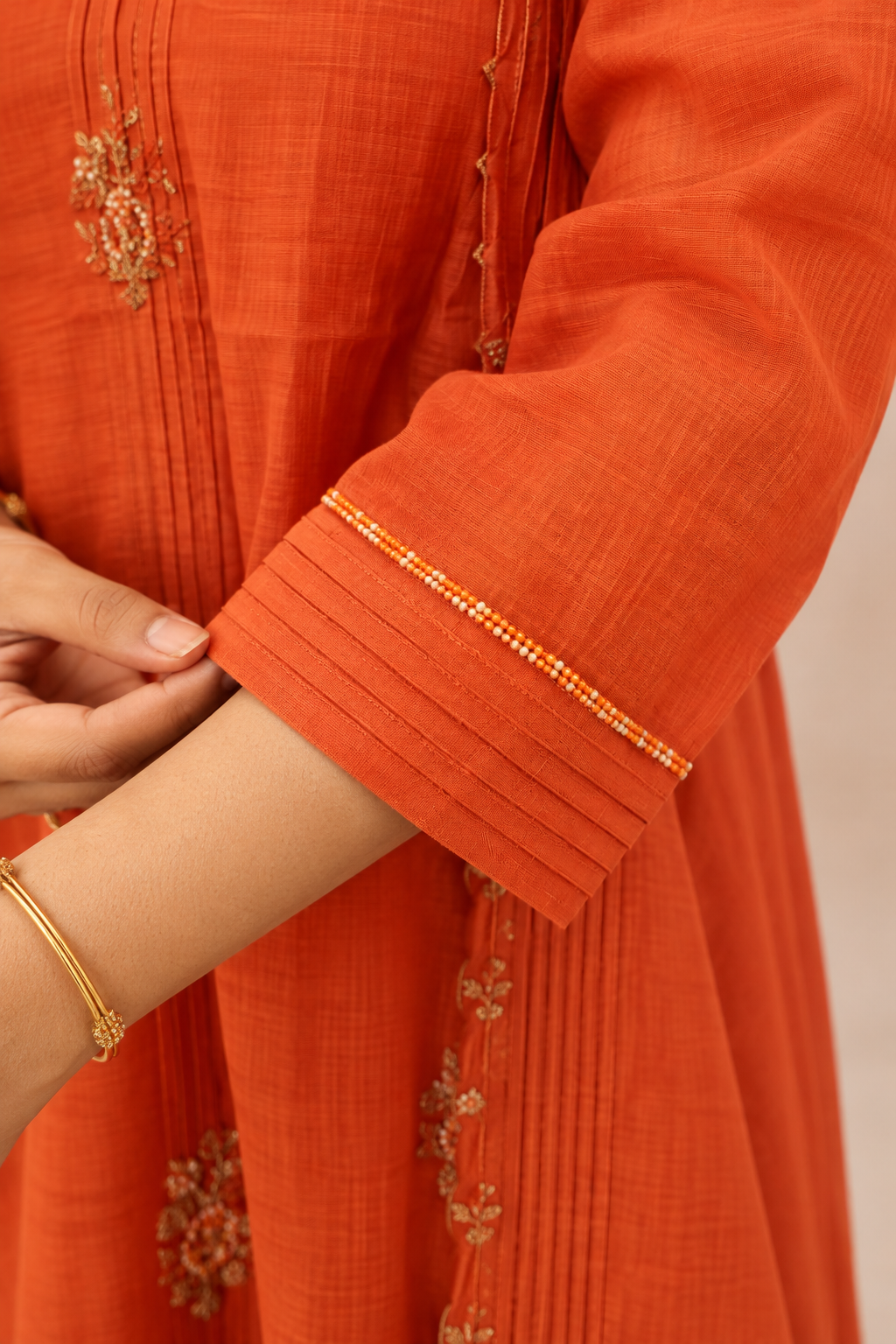 Premium Mul Chanderi 3 pcs Salwar Suit - Orange
