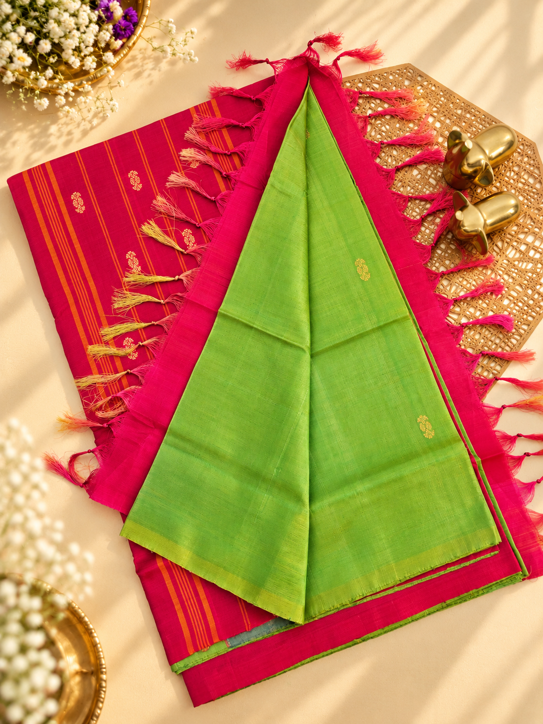 Chinnalampattu Saree - Green with Pink