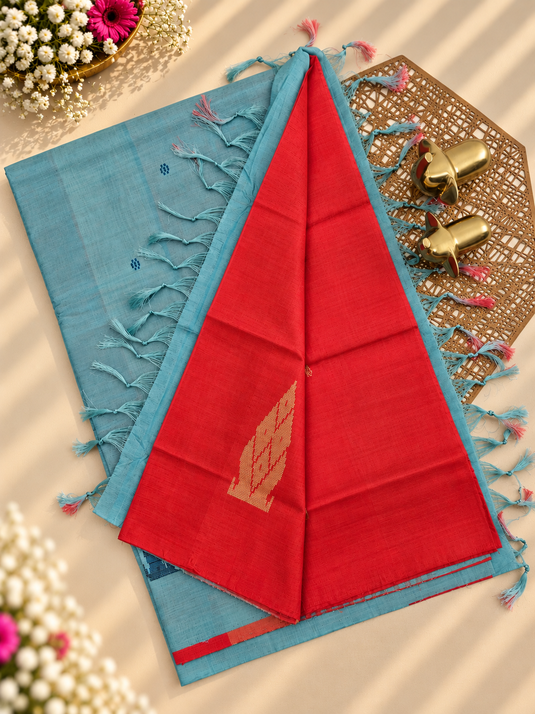 Chinnalampattu Saree - Red with Blue