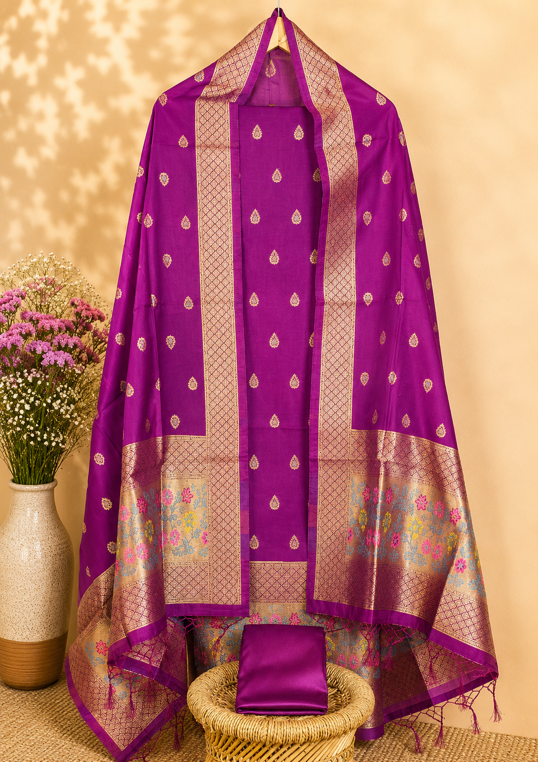 Silk Unstitched Salwar - Purple