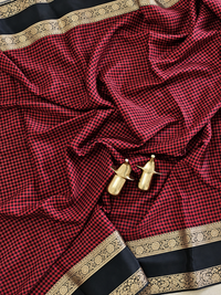 Red with Black Checks Premium Semi Mysore Crepe Silk Saree