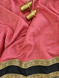 Red with White Checks Premium Semi Mysore Crepe Silk Saree