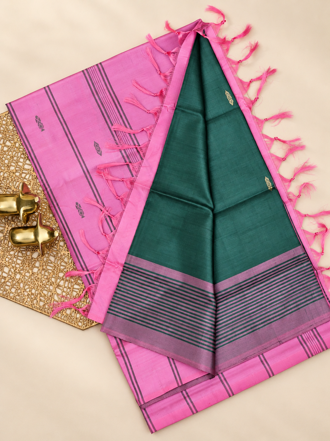 Chinnalampattu Saree - Green with Pink