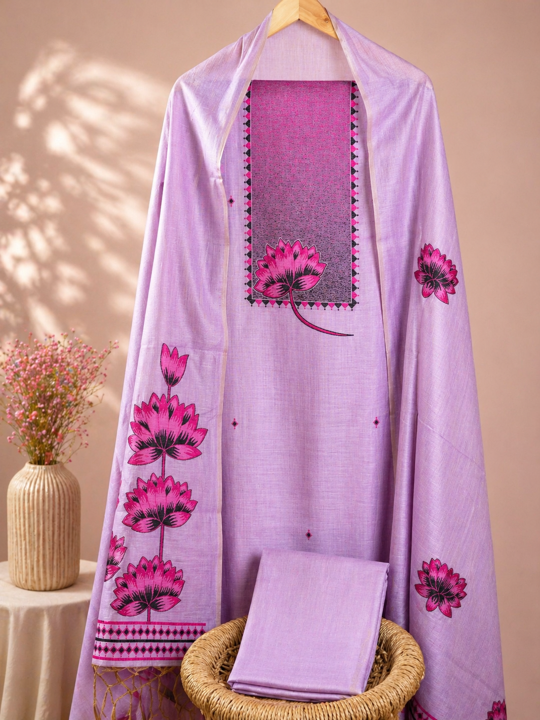𝐏𝐫𝐞𝐛𝐨𝐨𝐤𝐢𝐧𝐠 𝐀𝐯𝐚𝐢𝐥𝐚𝐛𝐥𝐞 - 𝟏𝟓 𝐃𝐚𝐲𝐬 𝐓𝐢𝐦𝐞 CottonJamdani Unstitched Salwar Set – Lavender