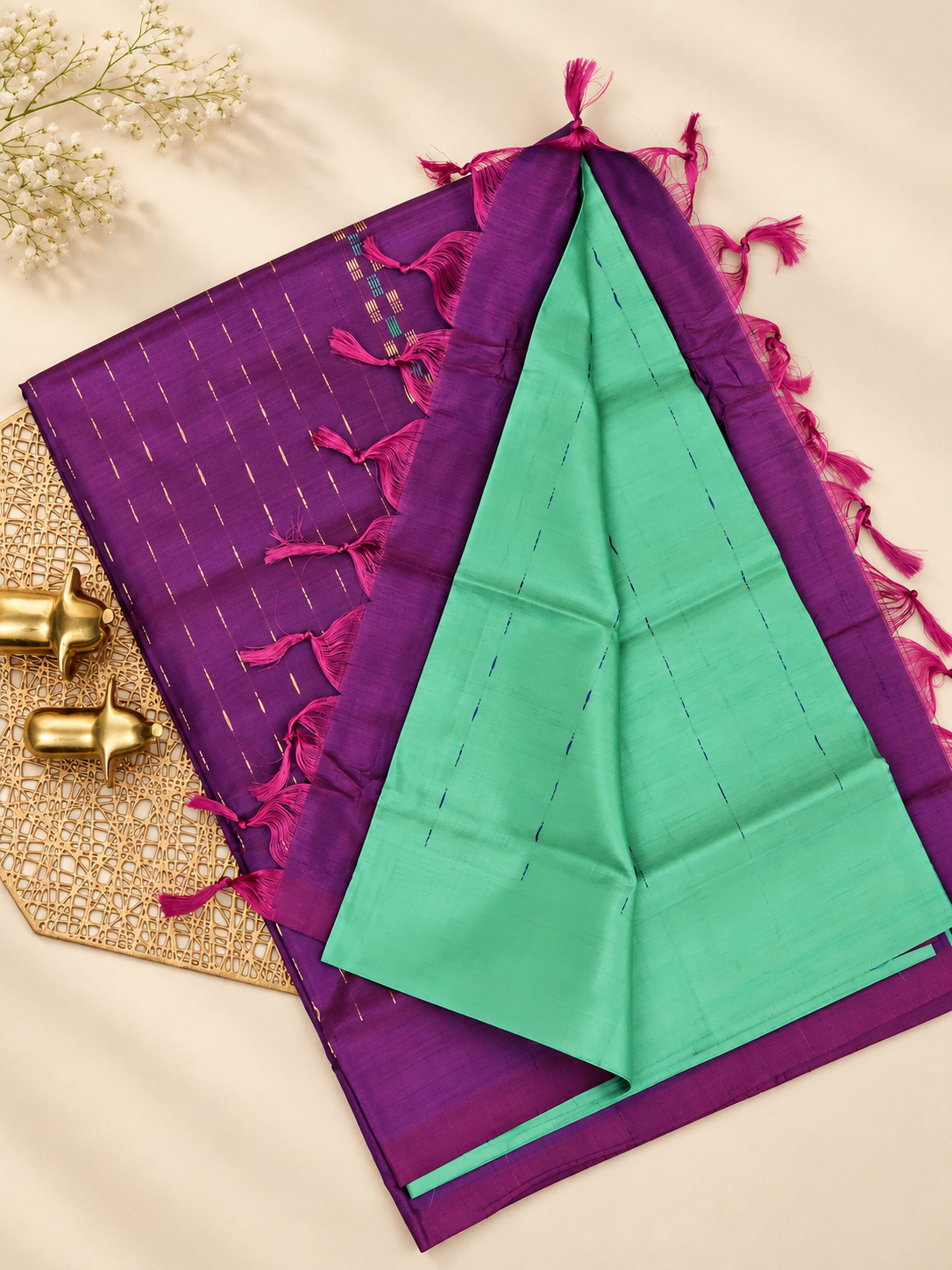 Chinnalampattu Saree - Sea Green with Purple