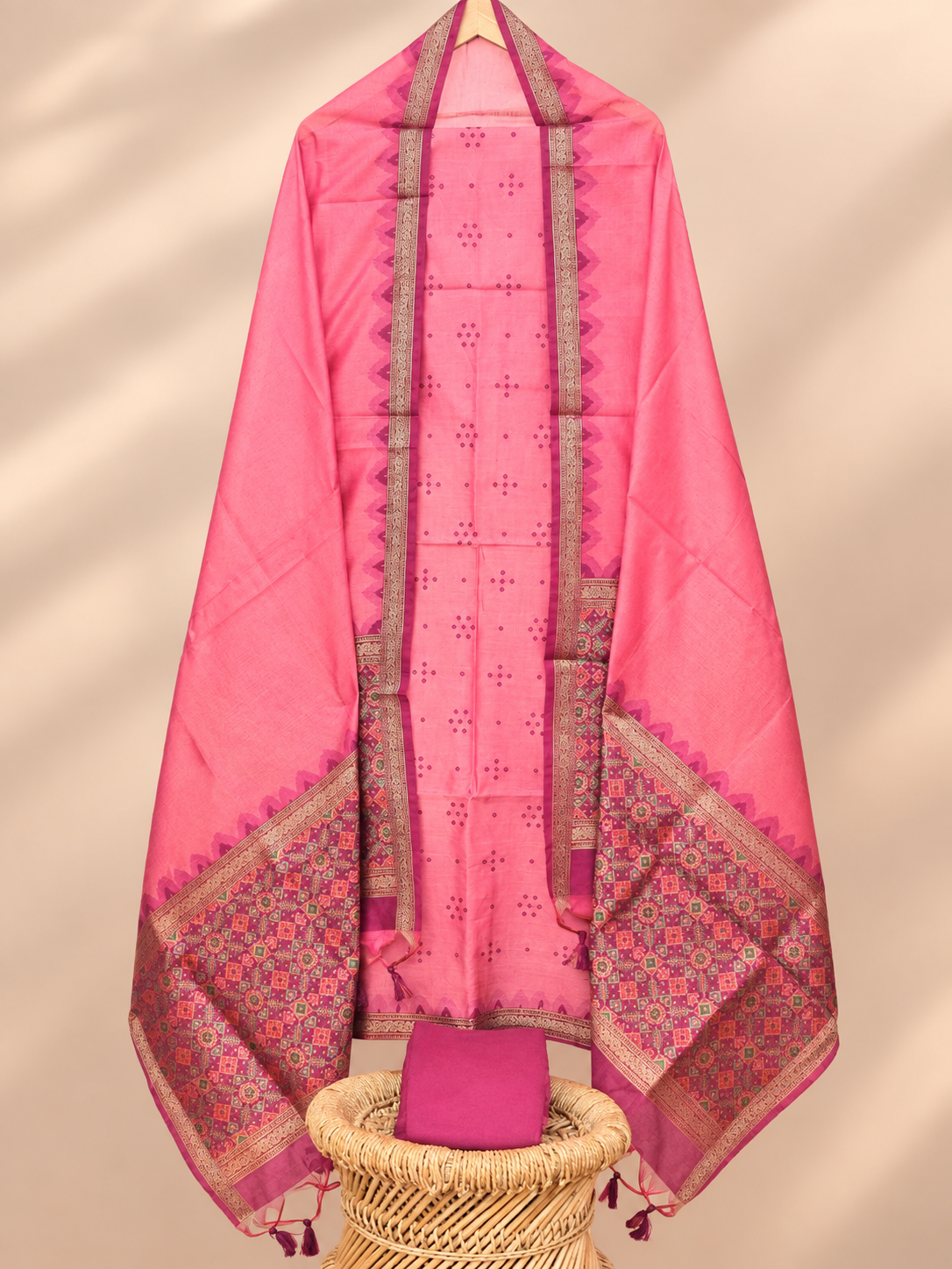 Raw Silk Unstitched Salwar - Pink