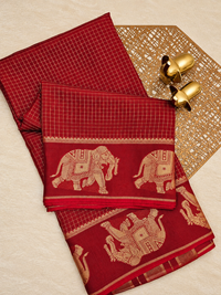 Maroon Elephant Border Premium Semi Mysore Crepe Silk Saree