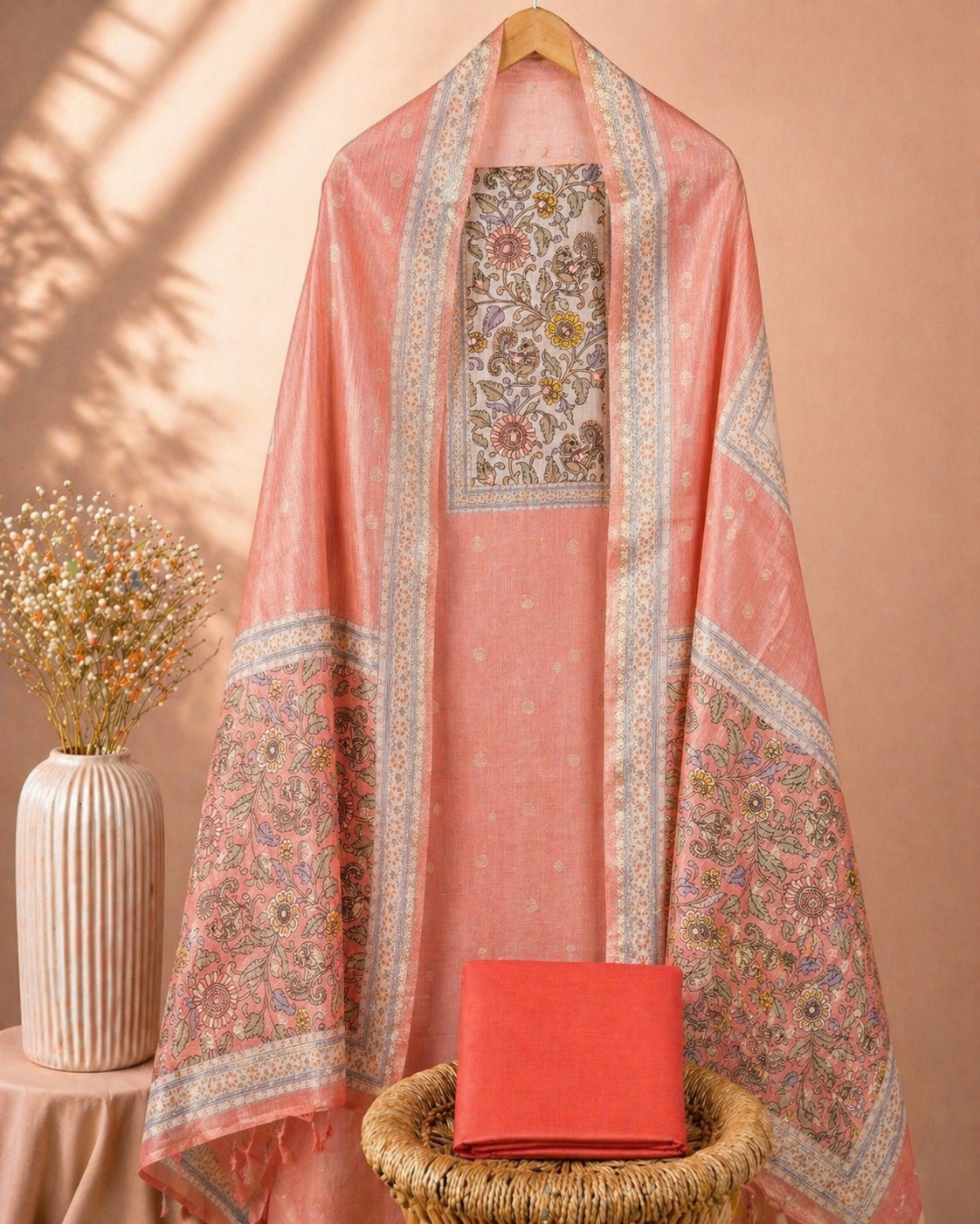 Linen Tissue Unstitched Salwar Set – Peach