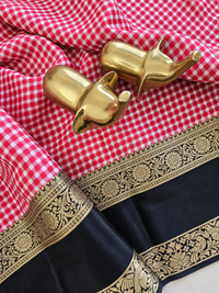 Red with White Checks Premium Semi Mysore Crepe Silk Saree