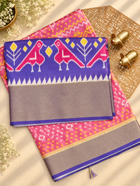 Pochampally Art Silk Saree - Onion Pink with Violet