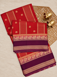Rust Orange with Magenta Pink Premium Semi Mysore Crepe Silk Saree
