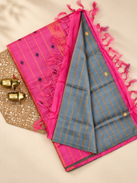 Chinnalampattu Saree -  Grey with Pink