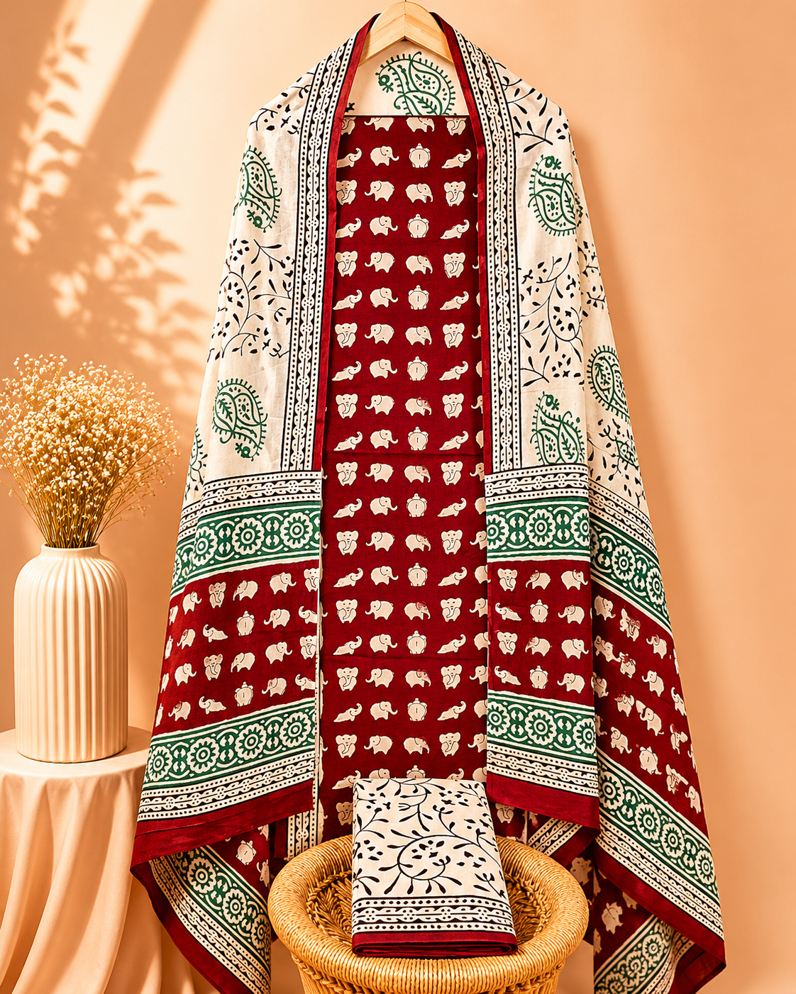 Pure Cotton Unstitched Salwar - Dark Red