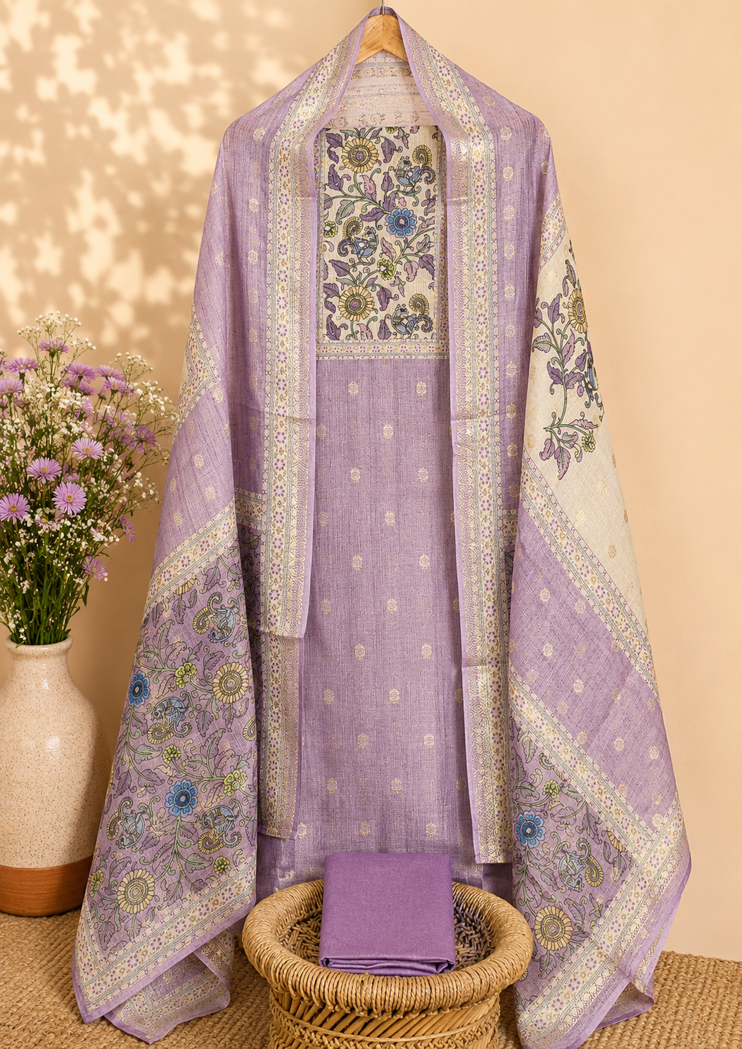 Linen Tissue Unstitched Salwar Set – Lavender