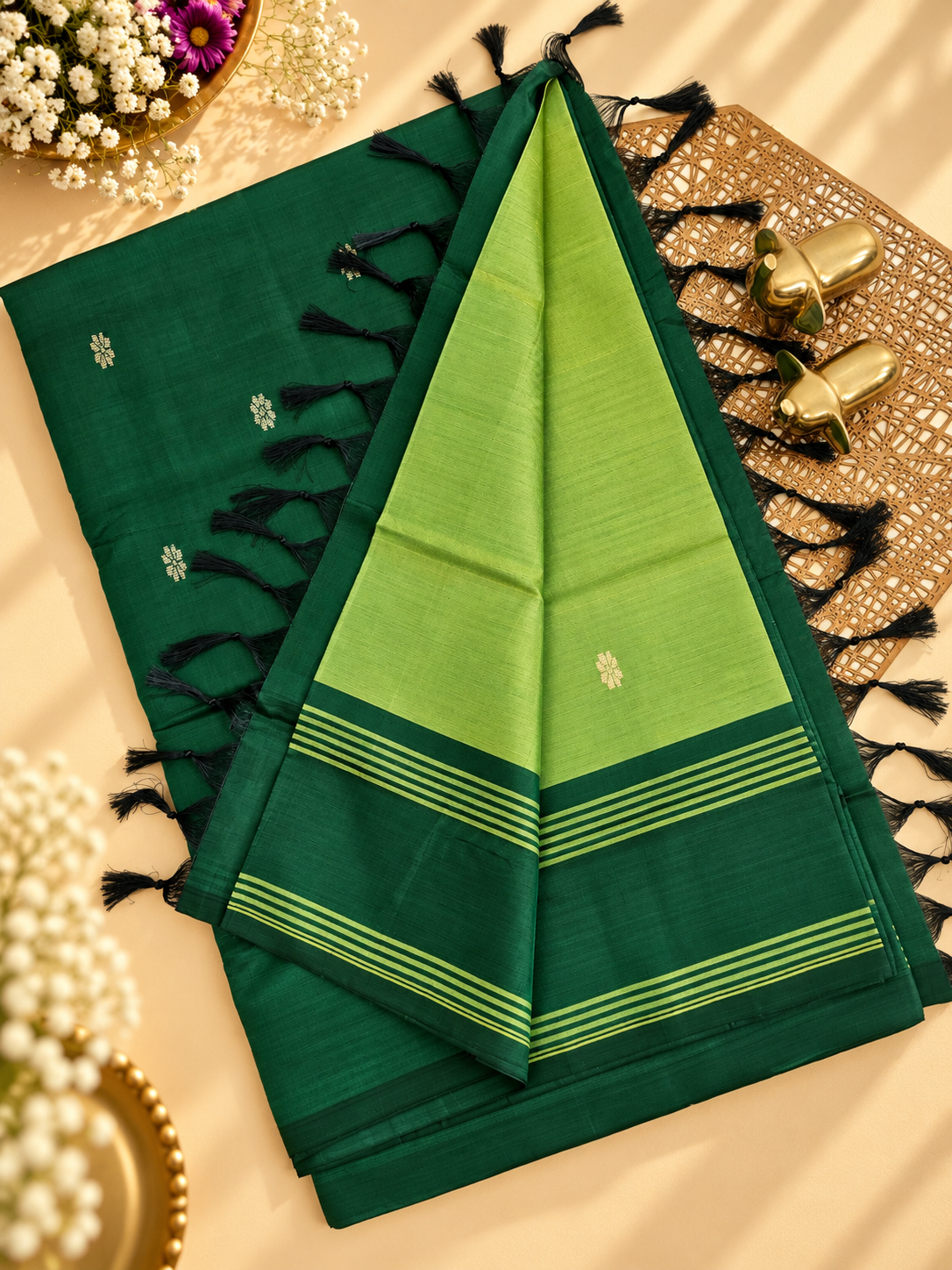 Chinnalampattu Saree - Light Green with Dark Green
