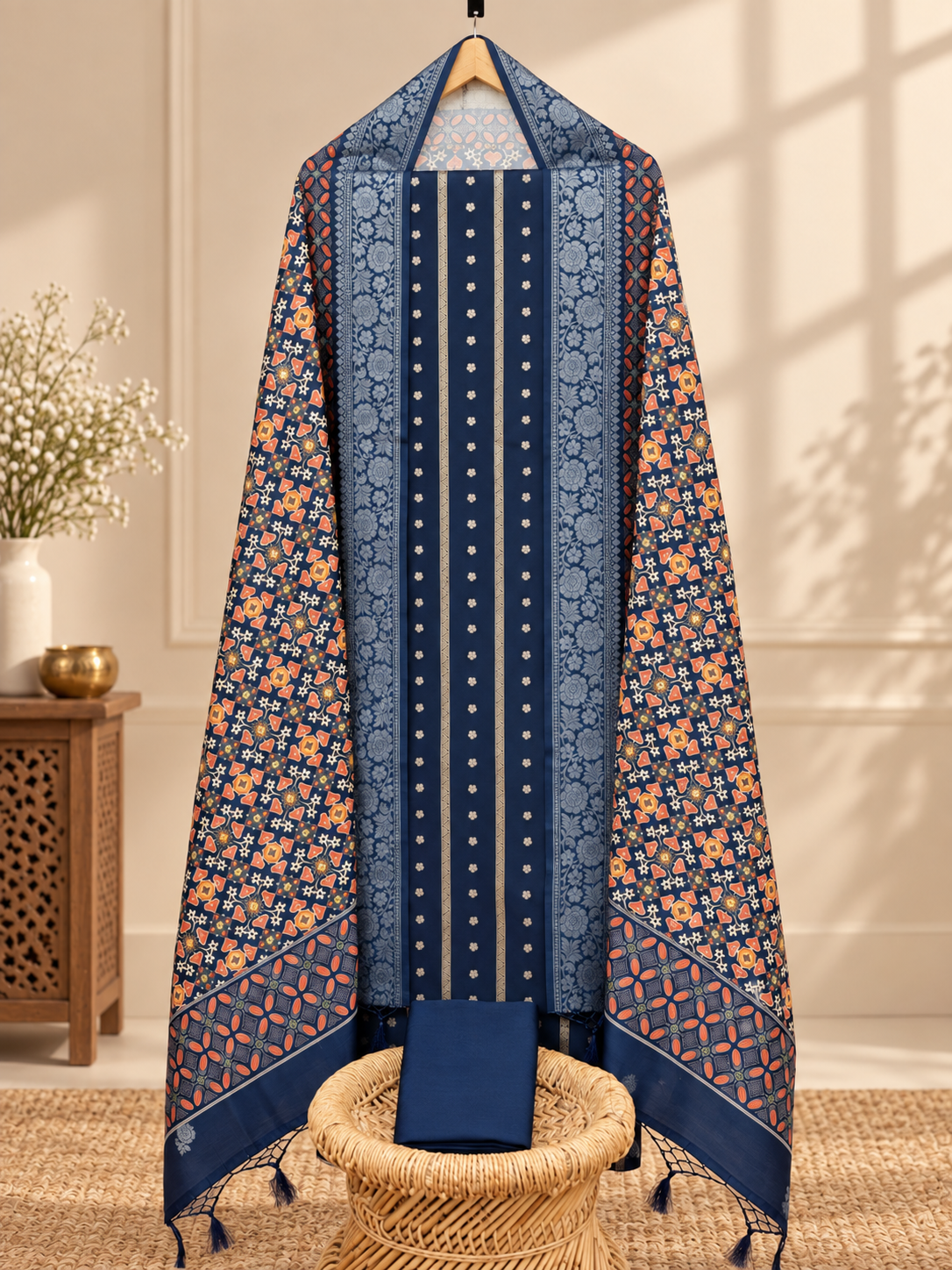 Banarasi Silk Unstitched Salwar - Blue
