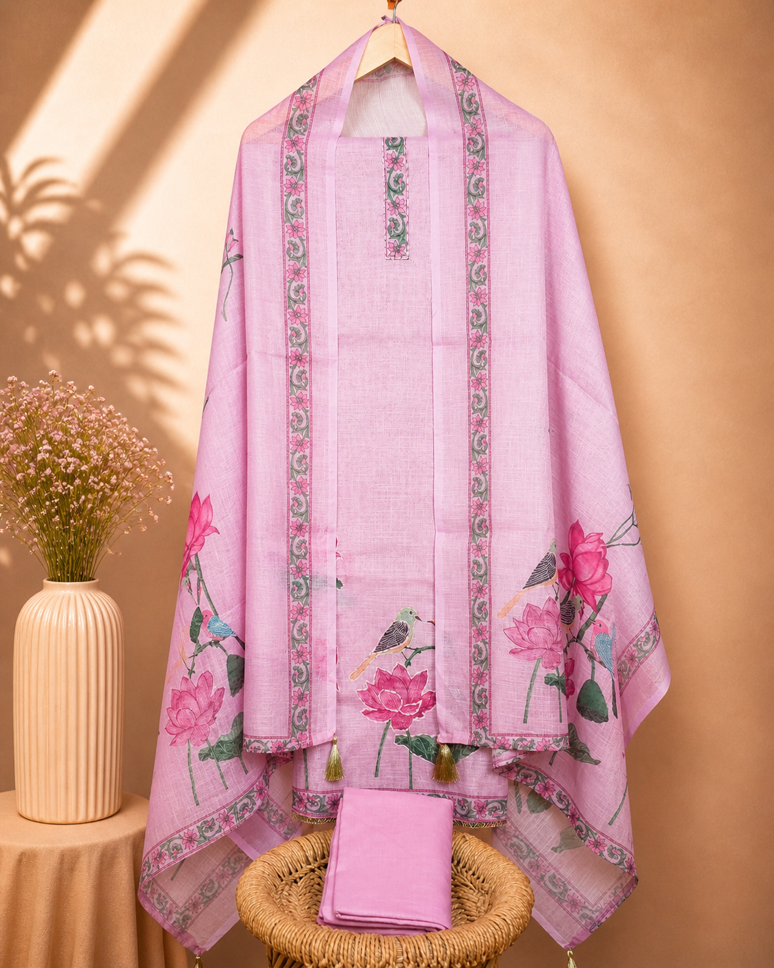 Linen Tissue Unstitched Salwar Set – Pink