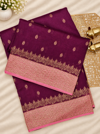 Jute Banarasi Silk Saree - Magenta Pink with Pink