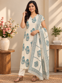 Pure Cotton 3 pcs Salwar - Rama Green